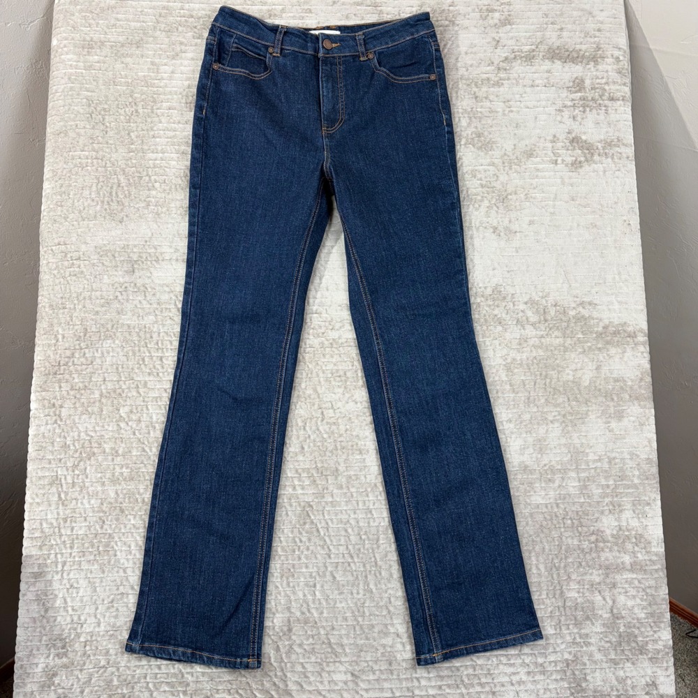 OAT New York Women High Rise Straight Leg Jeans Dark Wash Indigo Blue 4/27 PO110